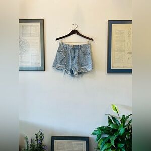 PEARL & CRYSTAL STUDDED DENIM SHORTS
